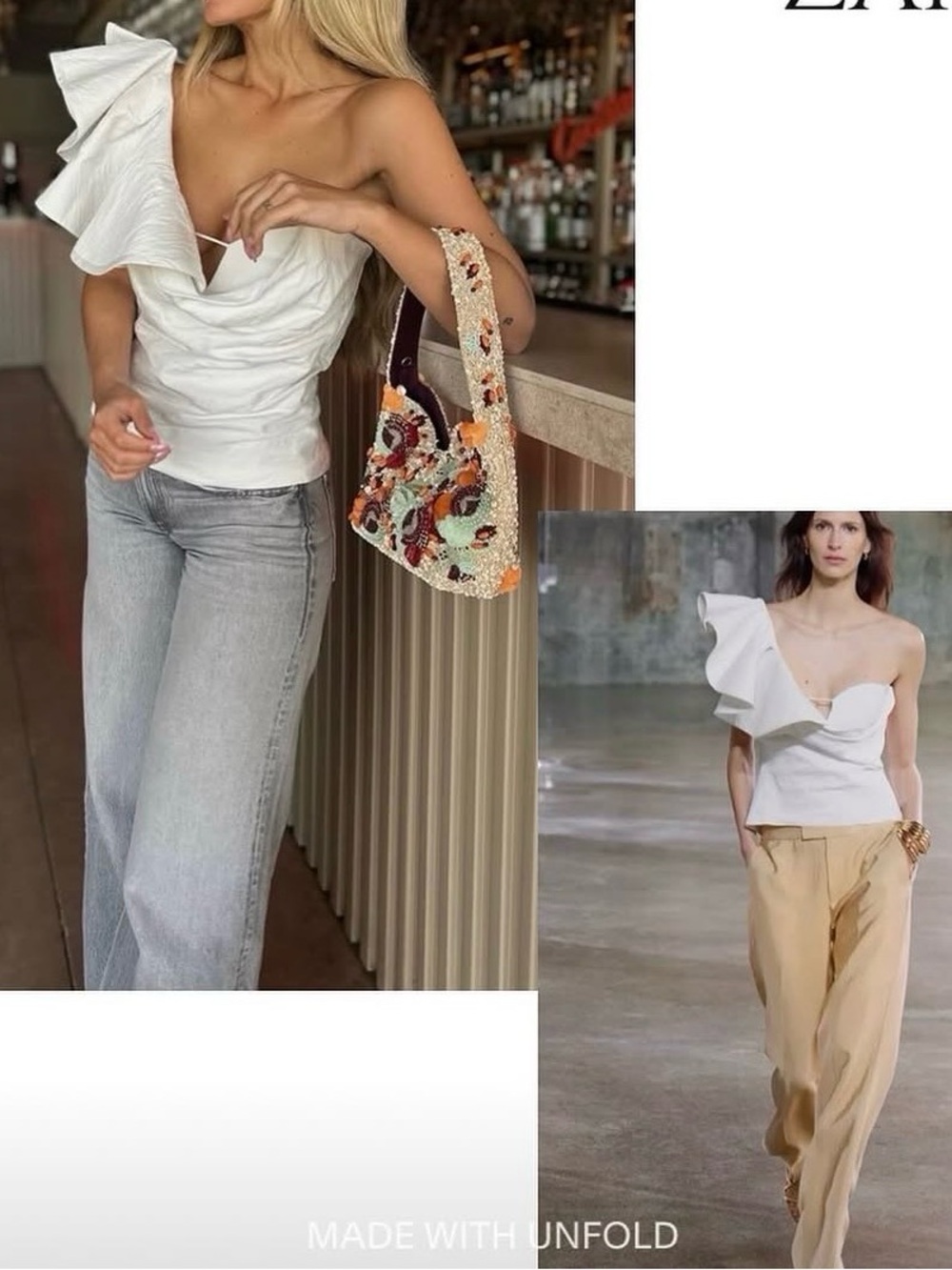 Zara White One-Shoulder Ruffle Bustier Top